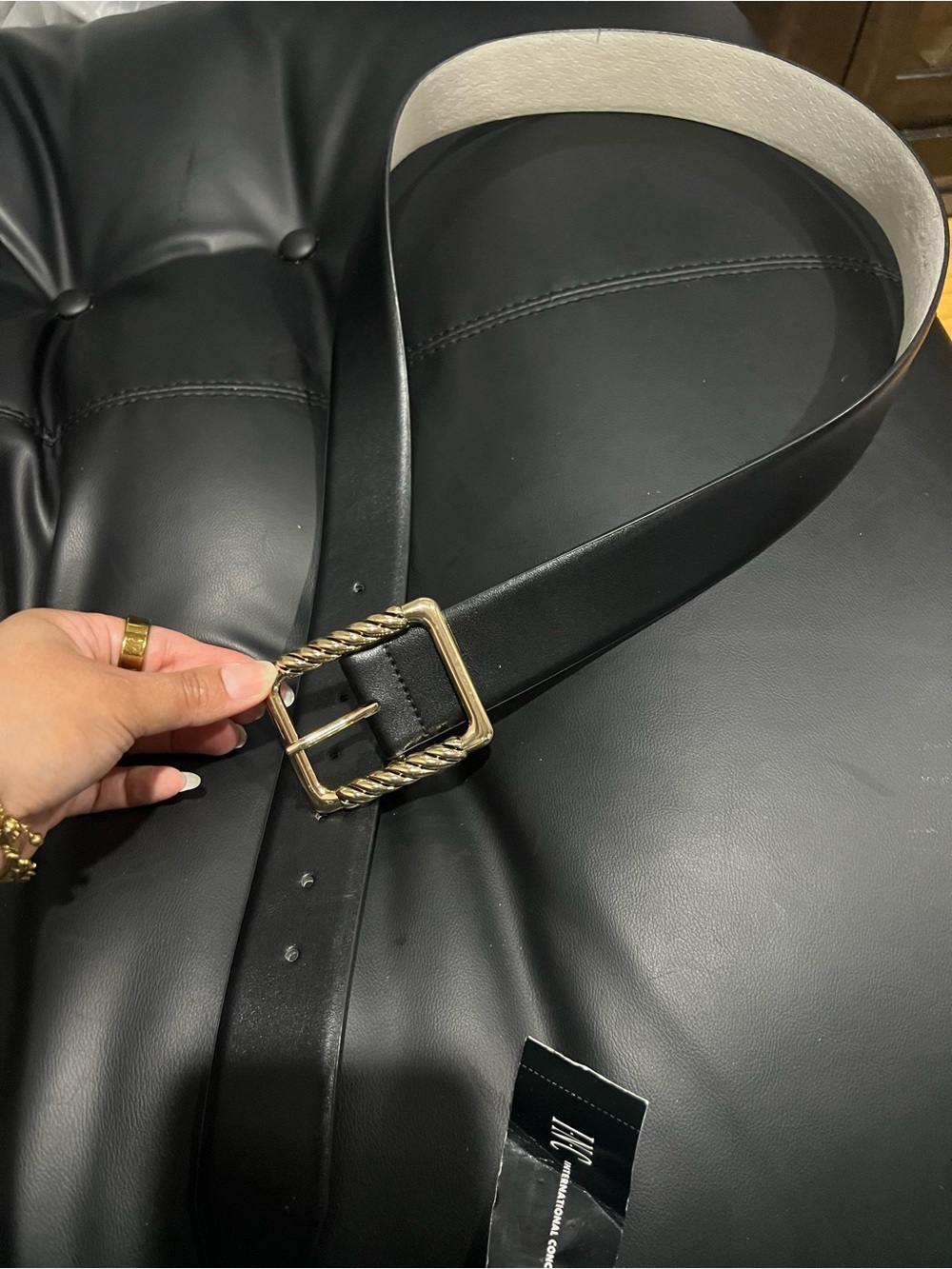 INC International Concepts Black Belt with Twisted Gold Buckle